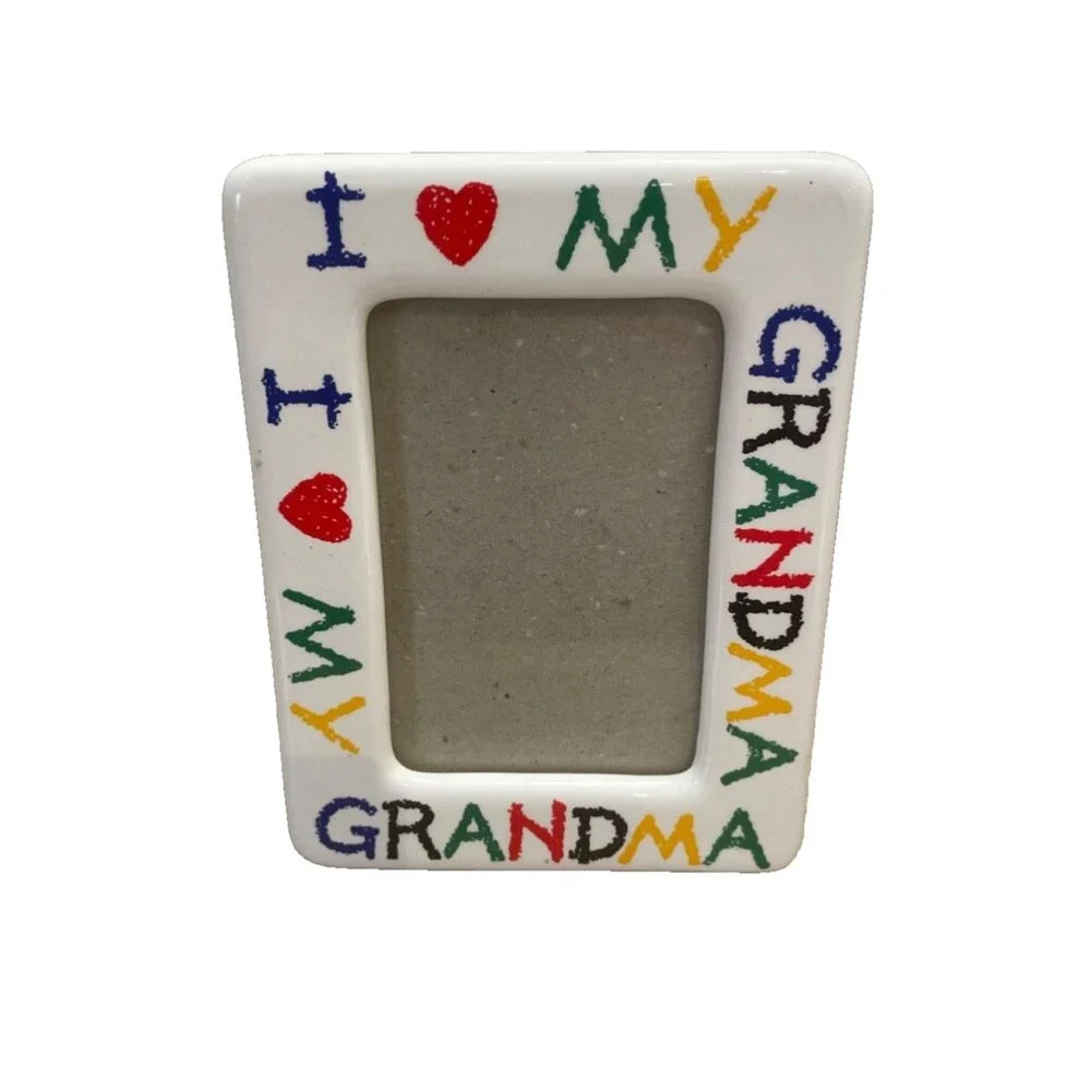 Vintage Fetco Ceramic Picture Frame I Love My Grandma with Colorful Crayon Style